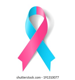 Pink and blue ribbon as symbol of pro-life, inflammatory breast cancer, infertility, Sudden Infant Death Syndrome