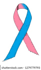 Pink and blue ribbon symbol. Sketch-Style Icon. Symbol. Sign. Stock Vector Illustration. Transparence. White Isolated.