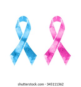 Pink and blue ribbons, breast cancer, prostate cancer, vector illustration