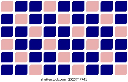 rosafarbene und blaue runde quadratische Block in quadratischen Kreuzgitter Schachbrett nahtlos Muster-Design für Stoffdruck, Vintage-Muster