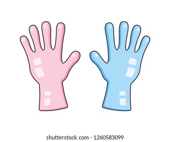 Pink And Blue Rubber Gloves Isolated