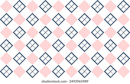 Pink and blue Seamless argyle pattern in blue and white colors, two tone diamond checkerboard repeat pattern, replete image, design for fabric printing, window