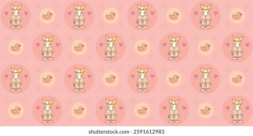 Pink and blue seamless design with cute dogs. Adorable chihuahua morning routine kawaii print