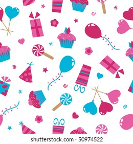 pink and blue seamless party pattern with clipping mask