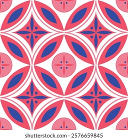 Pink and Blue Seamless pattern illustration in traditional style - like Portuguese tiles.