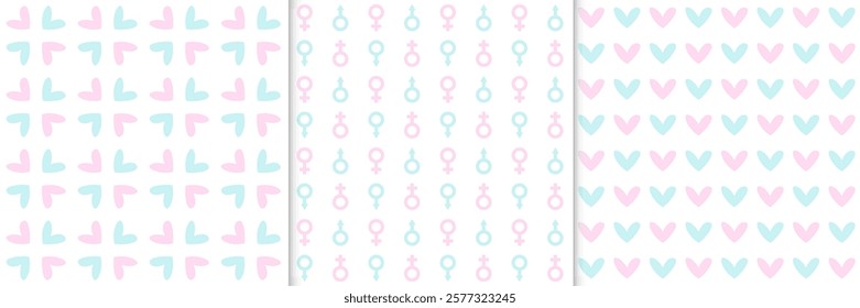 Pink and Blue Seamless Patterns Collection. Cute Baby Gender Reveal Party Backgrounds Set.