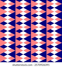 Pink and blue seamless triangle diamond pattern with triangles, seamless abstract geometric horizontal strip pattern repeat style. replete image design for fabric printing, diamond pattern