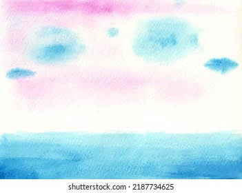 Pink and blue sky and cloud. Abstract watercolor background.