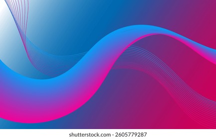 pink blue smooth stripes 3d lines wave curves on soft gradient abstract background