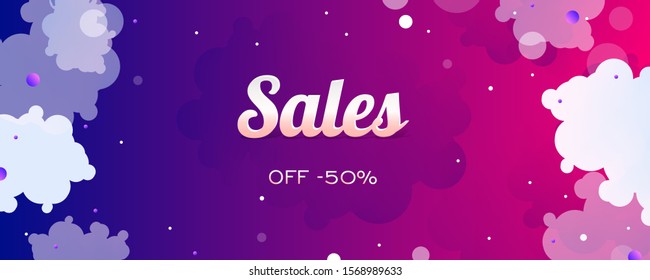 Pink and blue snow falling background winter sale banner, vector illustration
