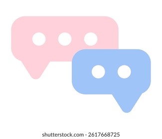 Pink and blue speech bubbles with dots inside. Chat symbol flat icons.