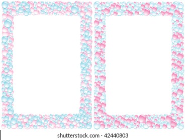 Pink and blue square drops framework on the white background