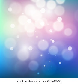 Pink and blue starry glitter toned bokeh background, vector illustration. Pastel colorful  christmas backdrop.