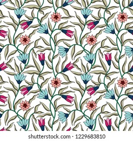 pink and blue stock vector flowers pattern