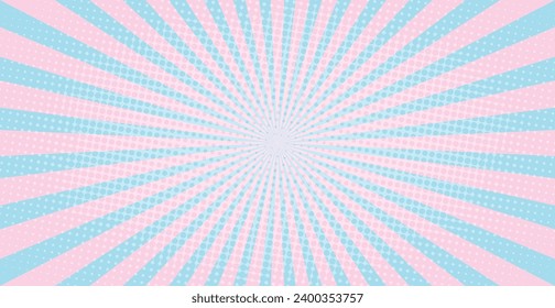 Pink And Blue Sunburst Pattern Abstract Background With Halftone. Ray. Radial. Vector Illustration. Banner. Wallpaper