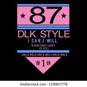Pink and blue texts and lines with around stars and numbers on black background. Vector illustration.