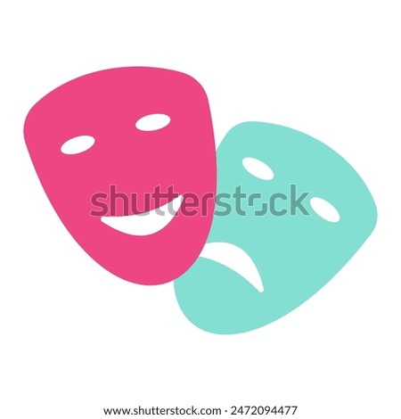 Pink and blue theatrical masks on a white background. Flat vector illustration