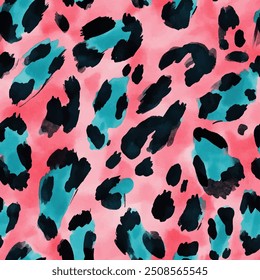 Pink and blue tiger skin watercolor , Leopard seamless , animal skin.  watercolor painting patterns, Cute seamless pattern design element for sale banners, posters, labels, and gift wrapping paper.