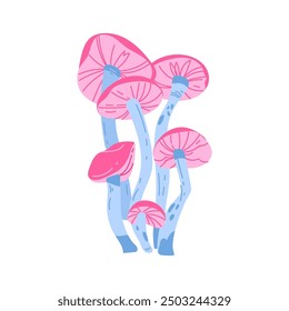 Pink blue toadstool mushrooms vector. Hand drawn forest fungi sketch cartoon illustration isolated on background