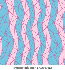 Pink and blue uneven vertical stripes with netting seamless vector pattern. Decorative surface print design for fabrics, stationery, textiles, scrapbook, packaging, home decor, and birthday gift wrap.