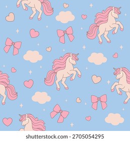 Pink and blue unicorn seamless pattern