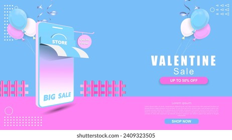 pink and blue valentine promotional banner design