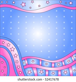 Pink and blue vector background with stars and dots