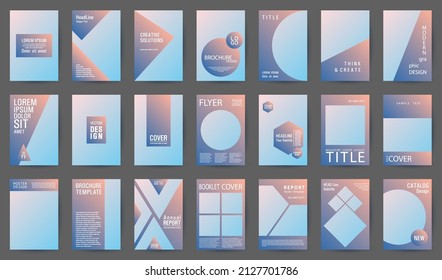 Pink blue vector covers big set. Banner and poster gradient templates mega collection. Modern gradients summer sunset sunrise sea backgrounds vector set. Color background for business covers, posters