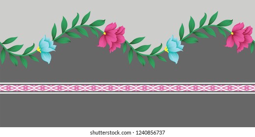 pink and blue vector flower border pattern