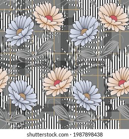 pink and blue vector flower with cheeks design pattern on background
