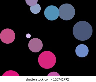 Pink, blue, violet  confetti circle decoration for Christmas poster background. Bokeh lights effect vector. Color round confetti dots, circles scatter on black. Elegant bokeh background.