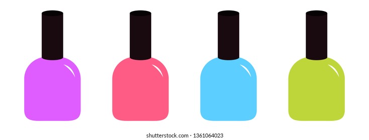 Pink blue violet, green nail polish varnish icon set line.Fashion Template. Flat design. White background. Isolated. Vector illustration