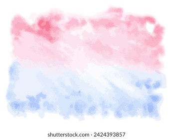 Pink and Blue Watercolor background. Vector rectangular paint stain. Hand drawn isolated splash in pastel colors. Copy Space for card text. Great for invitations to a baby gender reveal party