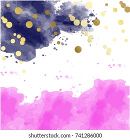 Pink and blue watercolor blots pattern top abstract frame