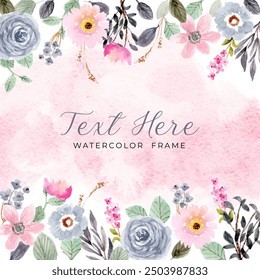 pink blue watercolor floral frame