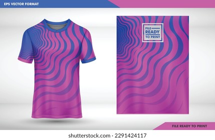 pink and blue wave texture color T-shirt sport design template with abstract grunge pattern for soccer jersey.  Sport uniform in front view. Vector Illustration