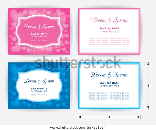 Pink Blue Wedding Card Template White Stock Vector Royalty Free