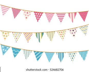 Pink, Blue And White Bunting, Design Elements For Decoration Of Greetings Cards, Invitations Etc, Vector Eps10 Illustration