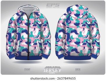 pink blue white clouds pattern design, illustration, textile background for sports t-shirt, football jersey shirt mockup for football club. consistent front view