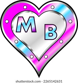 Pink, blue and white metallic heart with the initial letters M and B, beautiful vector illustration for valentines, illustrative of love, vector of happiness, the best illustration! God is good!