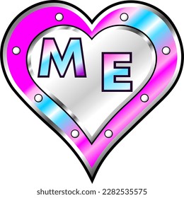 Pink, blue and white metallic heart with letters M and E, shiny vector illustration, amazing love, passion and happiness vector, illustration for valentine couple. God is good!