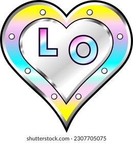 Pink, blue and white metallic heart with letters L and O, shiny vector illustration, amazing love, passion and happiness vector, illustration for valentine couple. God is good!