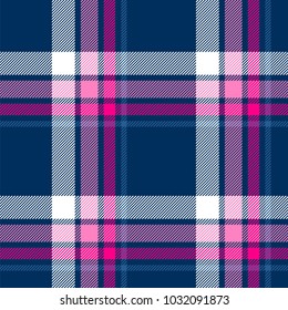 Pink, blue and white plaid seamless pattern. Vector background