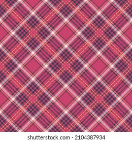 Pink, blue, and white tartan fabric texture with diagonal stripes, suitable for blanket, shirt, tablecloth, skirt and other fabric product