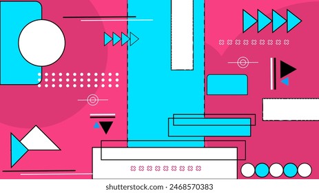 Fondo de estilo geométrico abstracto de Memphis de Vector azul y blanco rosado