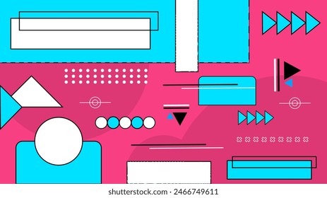 Pink blue and white vector memphis geometric background with shapes