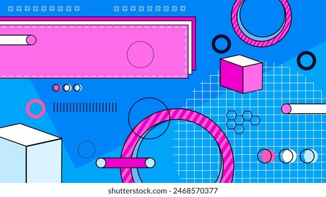 Fondo moderno de Memphis hipster de Vector rosa azul y blanco