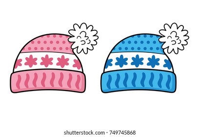 Pink and blue winter knitted hat isolated