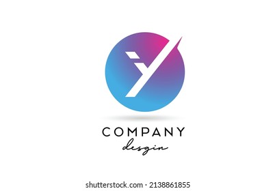 pink blue Y alphabet letter logo icon with circle design. Creative template for company and business