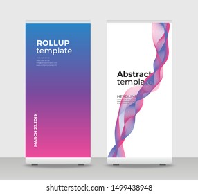 Pink blue yellow Abstract Shapes Modern Exhibition Advertising Trend Business Roll Up Banner Stand Poster Brochure flat design template creative concept. Pink blue Roll Up EPS. Presentation Cover